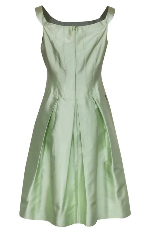 Rickie Freeman for Teri Jon - Light Green Sleeveless Pleated Silk A-Line Dress Sz 8
