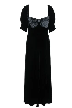 RIXO - Black Silk-Velvet Floor Length Dress w/ Satin Bow Sz 12