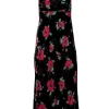 RIXO - Black Velvet Burnout Poppy Print Midi Gown Sz XS