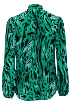 Rixo - Green & Black Silk Animal Print Blouse w/ Necktie Sz S