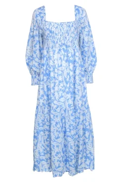 Rixo - Light Blue  White Floral Print Long Sleeve Maxi Dress Sz XXL