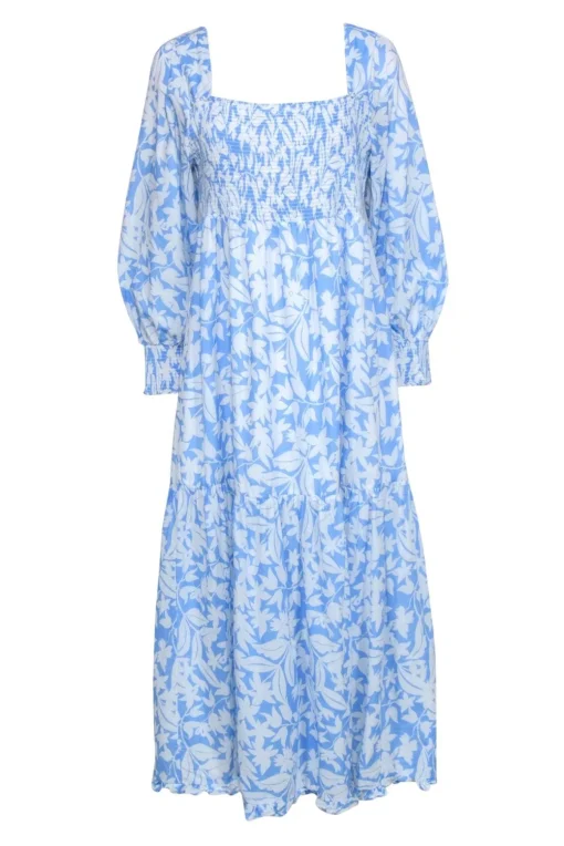 Rixo - Light Blue  White Floral Print Long Sleeve Maxi Dress Sz XXL