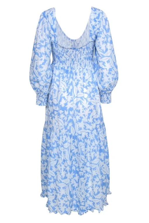 Rixo - Light Blue  White Floral Print Long Sleeve Maxi Dress Sz XXL