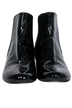 Robert Clergerie - Black Patent Leather Low Block Heel Booties Sz 7.5
