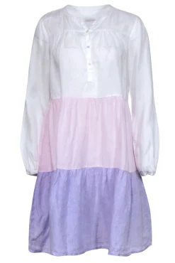Robert Friedman - Pink, Purple & White Colorblock Linen Midi Dress Sz S