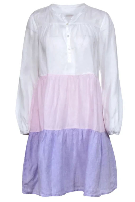 Robert Friedman - Pink, Purple & White Colorblock Linen Midi Dress Sz S
