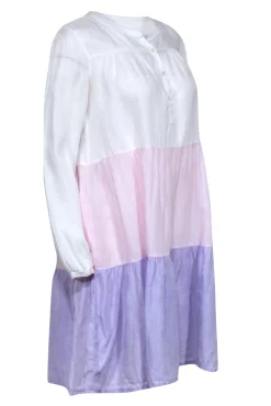 Robert Friedman - Pink, Purple & White Colorblock Linen Midi Dress Sz S