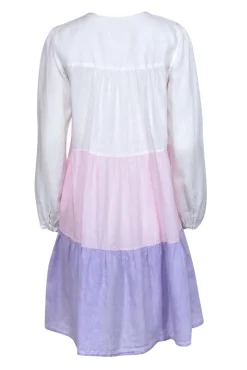 Robert Friedman - Pink, Purple & White Colorblock Linen Midi Dress Sz S