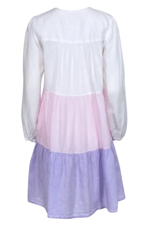 Robert Friedman - Pink, Purple & White Colorblock Linen Midi Dress Sz S