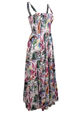 Robert Graham - White & Multi Color Tropical Floral Sleeveless Maxi Dress Sz S