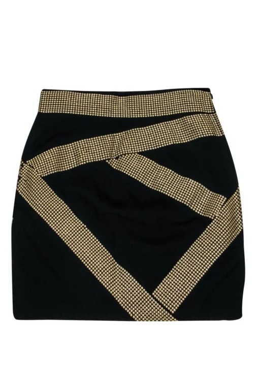 Robert Rodriguez - Black Pencil Skirt w/ Gold Studs Sz 4