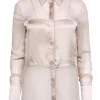 Robert Rodriguez - Champagne Silk Sheer & Satin Blocked Blouse Sz 4