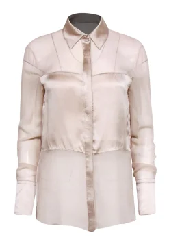 Robert Rodriguez - Champagne Silk Sheer & Satin Blocked Blouse Sz 4