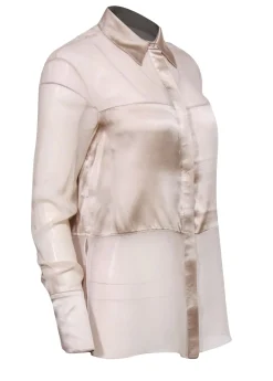 Robert Rodriguez - Champagne Silk Sheer & Satin Blocked Blouse Sz 4