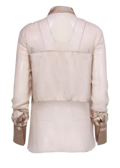 Robert Rodriguez - Champagne Silk Sheer & Satin Blocked Blouse Sz 4
