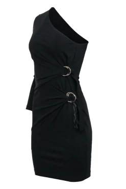 Roberto Cavalli - Black One Shoulder Buckle Detail Dress Sz 6