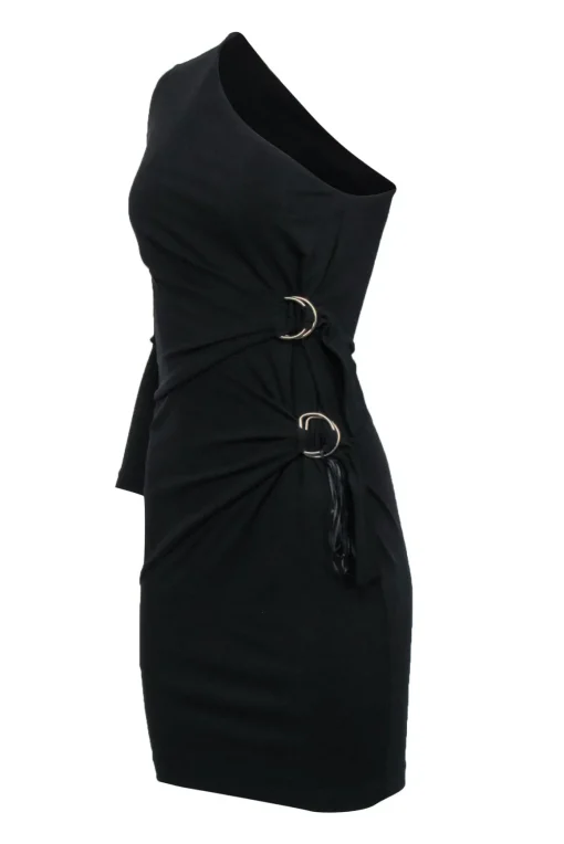 Roberto Cavalli - Black One Shoulder Buckle Detail Dress Sz 6
