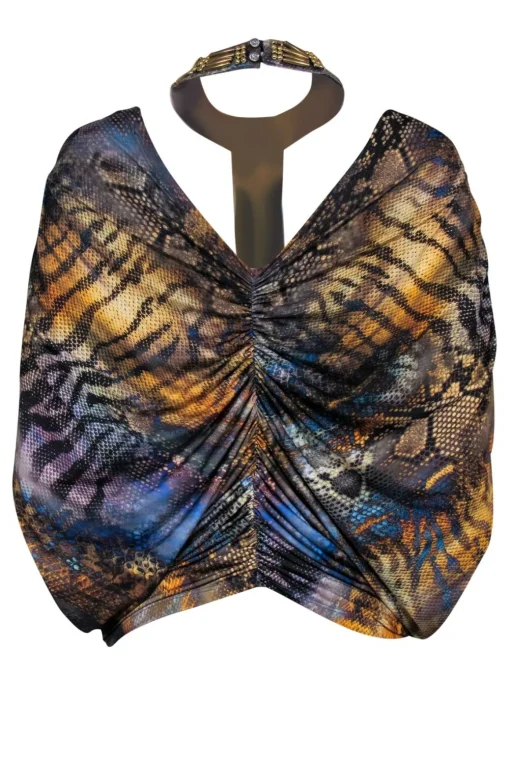 Roberto Cavalli - Multicolor Snake Print Halter Top w/ Beading Sz L