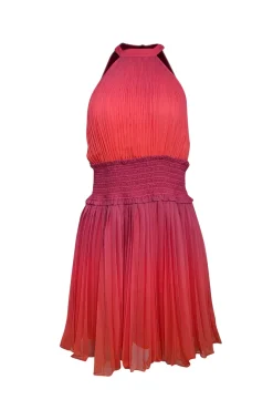Rococo Sand - Pink & Orange Ombre Pleated Mini Dress Sz M