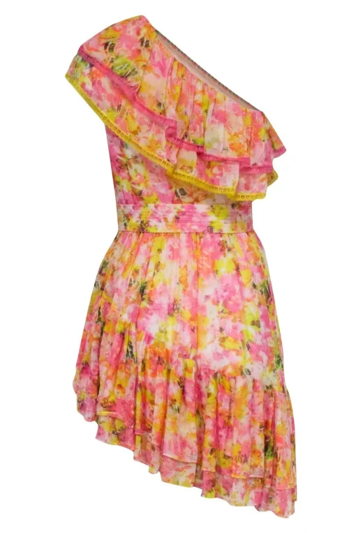 Rococo Sand - Yellow Floral One Shoulder Dress Sz XS