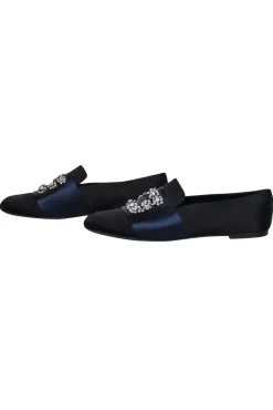 Roger Vivier - Black & Navy Satin Loafers w/ Rhinestone Buckle Design Sz 12