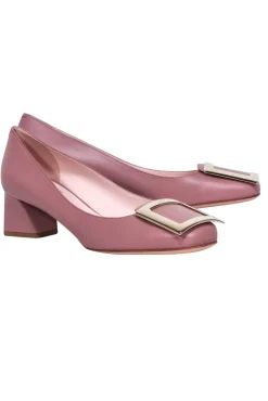 Roger Vivier - Mauve Leather Chunky Heel Pumps w/ Large Buckle Sz 12