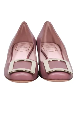 Roger Vivier - Mauve Leather Chunky Heel Pumps w/ Large Buckle Sz 12