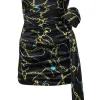 Ronny Kobo - Black & Gold Chain & Jewel Print Strapless Dress w/ Bow Sz S