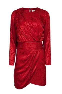 Ronny Kobo - Red Swirl Print Silk Blend Draped Dress Sz S