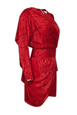 Ronny Kobo - Red Swirl Print Silk Blend Draped Dress Sz S