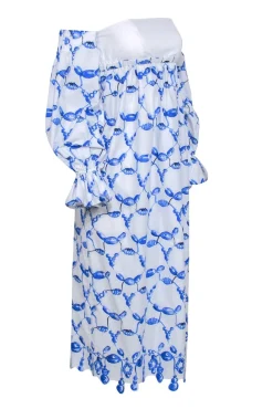 Rosie Assoulin- White & Blue Scalloped Off-the-Shoulder Dress Sz 0