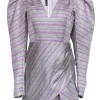 ROTATE Birger Christensen - Purple & Green Metallic Puffed Sleeve Dress Sz 6