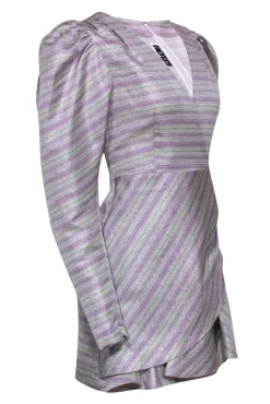 ROTATE Birger Christensen - Purple & Green Metallic Puffed Sleeve Dress Sz 6