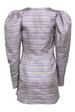 ROTATE Birger Christensen - Purple & Green Metallic Puffed Sleeve Dress Sz 6