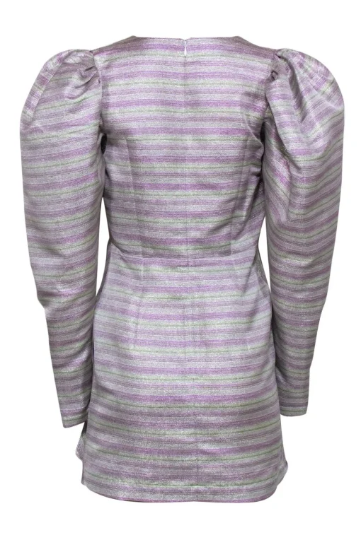 ROTATE Birger Christensen - Purple & Green Metallic Puffed Sleeve Dress Sz 6