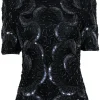 Royal Feelings - Vintage Black Beaded & Sequin Silk Blouse w/ Petaled Hem Sz S