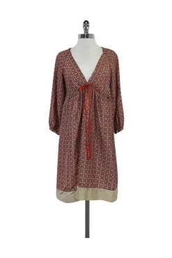 Rozae Nichols - Red, Navy & Taupe Print Dress Sz S