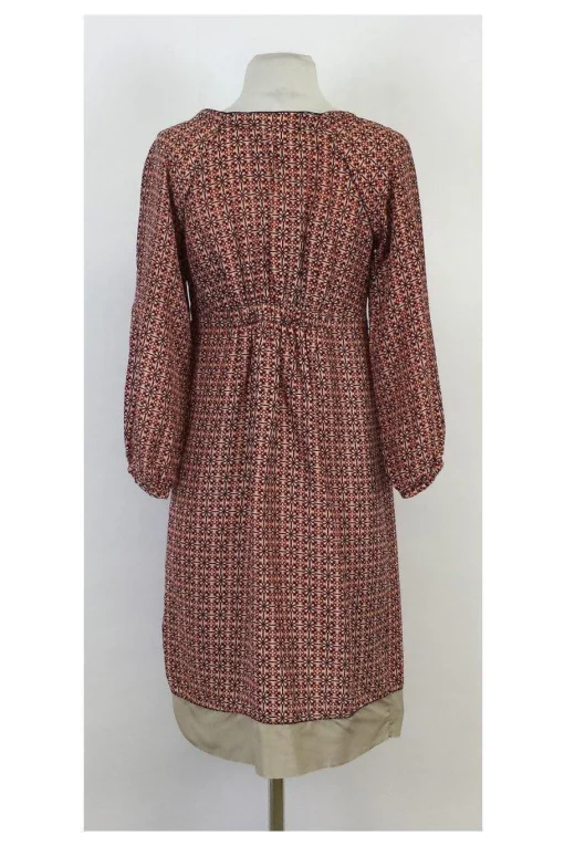 Rozae Nichols - Red, Navy & Taupe Print Dress Sz S