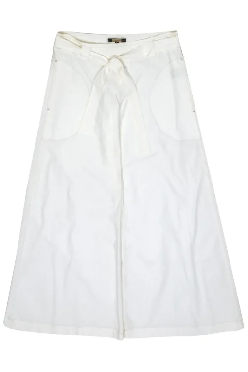Rozae Nichols - White Wide Leg Cotton Pants w/ Beige Stitching Sz S