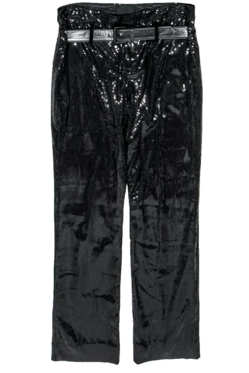 RtA - Black Sequined Straight-Leg Pants w/ Belt Sz S