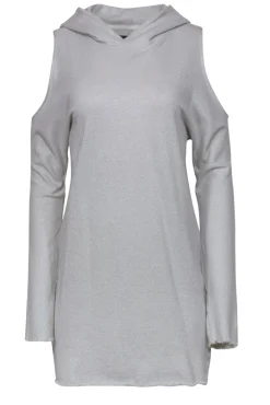 RtA - Cream Glitter Cold Shoulder Hooded Dress w/ Frayed Edges Sz XS
