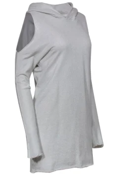 RtA - Cream Glitter Cold Shoulder Hooded Dress w/ Frayed Edges Sz XS