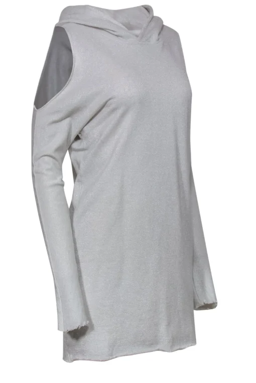 RtA - Cream Glitter Cold Shoulder Hooded Dress w/ Frayed Edges Sz XS
