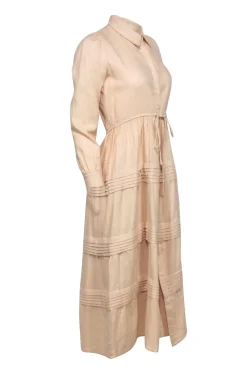 Rue Stiic - Beige Tiered Shirt Dress w/ Drawstring Waist Sz XS