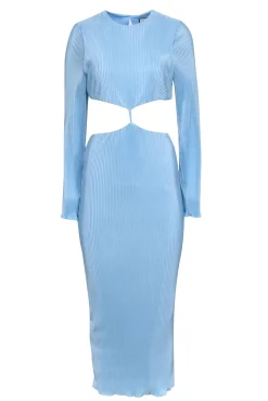 Runaway The Label - Light Blue Satin Micro Pleated Mid Cutout Maxi Dress Sz 4