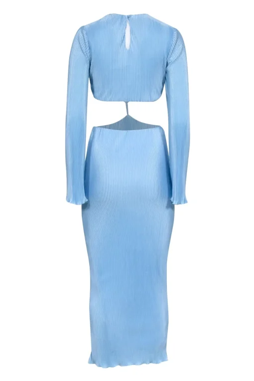 Runaway The Label - Light Blue Satin Micro Pleated Mid Cutout Maxi Dress Sz 4