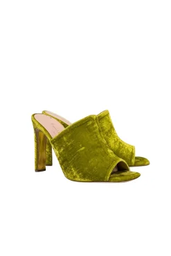 Rupert Sanderson - Chartreuse Velvet Open Toe Mules Sz 7