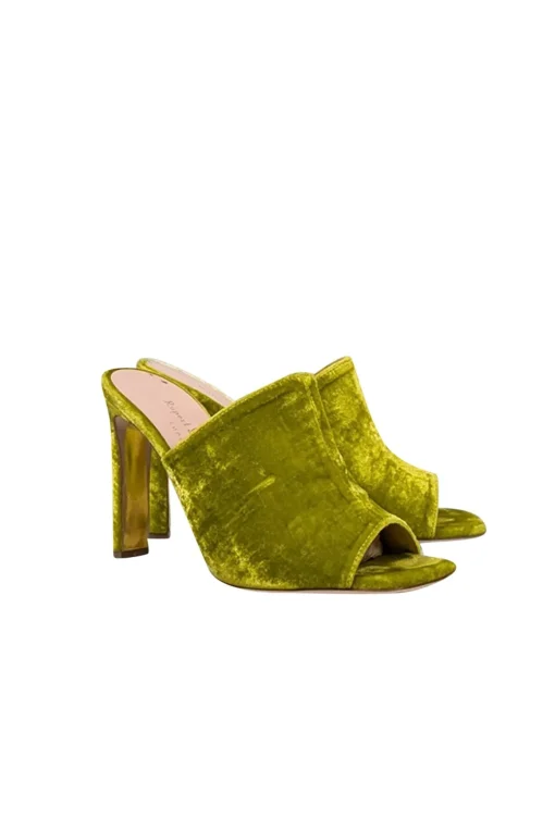 Rupert Sanderson - Chartreuse Velvet Open Toe Mules Sz 7