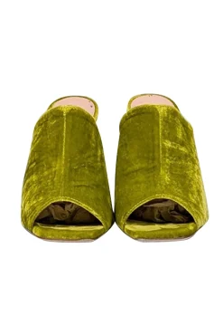 Rupert Sanderson - Chartreuse Velvet Open Toe Mules Sz 7