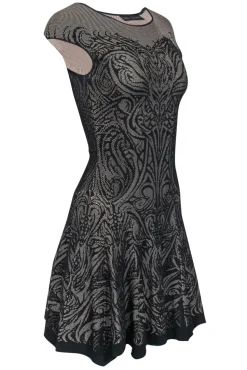 RVN - Black & Beige Lace Print Knit Drop Waist Dress Sz S